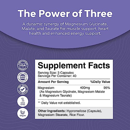 Triple Magnesium Complex Supplement 400mg Elemental - High Absorption Magnesium Natures CraftUS supplements