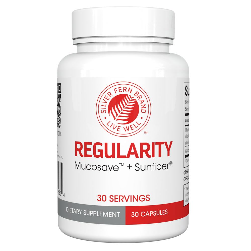 Silver Fern Regularity Digestive Supplement Capsules Brand - 1 Bottle = 30 Capsules = 30 Day Supply - Mucosave FG (Prickly Pear Polysaccharides & Olive Leaf Polyphenols) & SunFiber Silver FernAu supplements