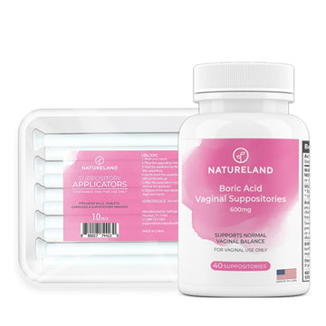 Natureland [40 Count Boric Acid Suppositories 600mg w/ [10 Pack] Vaginal Applicator - Feminine Care NaturelandAu supplements