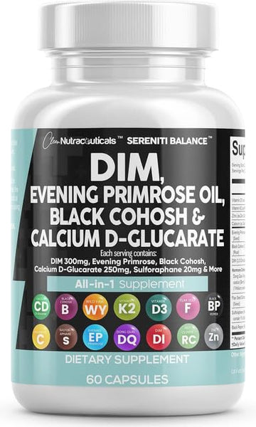 Clean Nutraceuticals DIM Evening Primrose Black Cohosh Calcium D-Glucarate Sulforaphane Flax Seed Extract - Hormonal Support Vitamins for Women with Dong Quai - 60 Caps Clean NutraceuticalsAu supplements