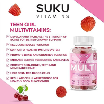 SUKU Vitamins Teen Girl Gummies – Sugar Free Vegetarian Gummy Vitamins Supplement SUKU VitaminsUS supplements