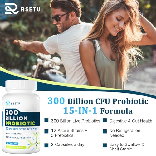 Probiotics for Women Men: 300 Billion CFU Probiotic High Potency + 12 Strains Organic RSETUUS supplements