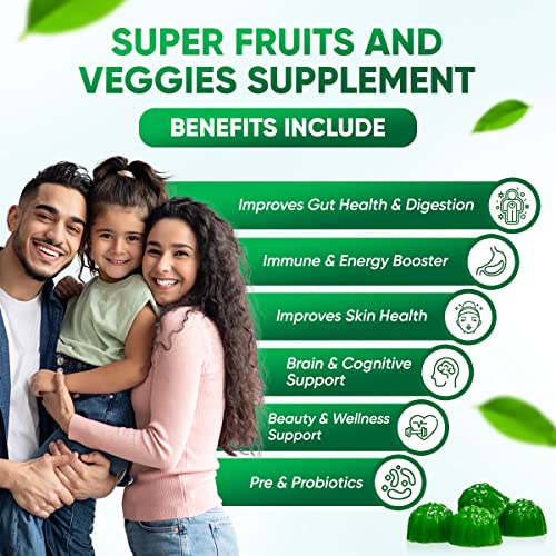 Sugar-Free Real Organic Fruits, Super Greens and Veggies Gummies | 35+ Nutritious & Healthy Greens, Fruits, and Vegetables for Improved Immunity, Skin Health & Energy Boost|60 Vegan Gummies VVN NaturalsAu supplements