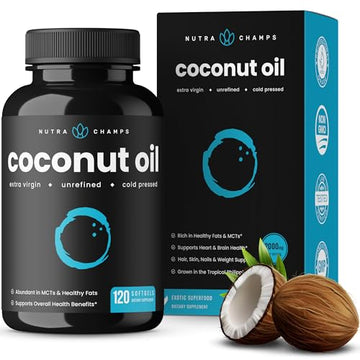 NutraChamps Organic Coconut Oil Capsules 2000mg - 120 Softgels Extra Virgin, Unrefined NutraChampsUS supplements