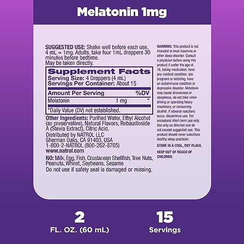Natrol Liquid Melatonin 1mg, Berry-Flavored Dietary Supplement for Restful Sleep, 2 Fl Oz NatrolUS supplements