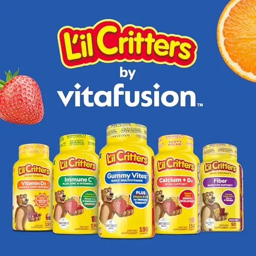 L’il Critters Gummy Vites No Sugar Added Daily Gummy Multivitamin for Ages 2+ Toddlers & Kids, Vitamin C, D3 for Immune Lil CrittersAu supplements