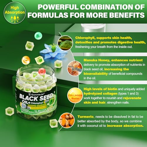 Sugar Free Black Seed Oil Filled Gummies & Chlorophyll, with Hydrolyzed Collagen EnvyCureAu supplements