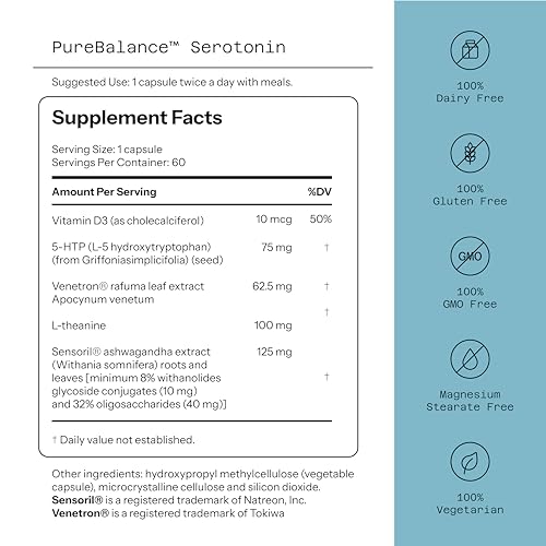 Quality of Life Pure Balance Serotonin Premium–Helps Boost Serotonin & Cortisol Levels - Includes 5-HTP, Venetron, Sensoril, Vitamin D3 & L-Theanine–60 Capsules Quality of LifeAu supplements