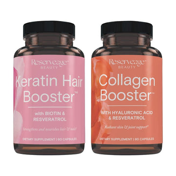Reserveage Ultra Collagen Booster & Keratin Hair Booster - Features Dermaval, Biotin & Resveratrol - Support Hair & Skin - 60 Ultra Collagen Capsules, 60 Keratin Capsules Reserveage NutritionAu supplements