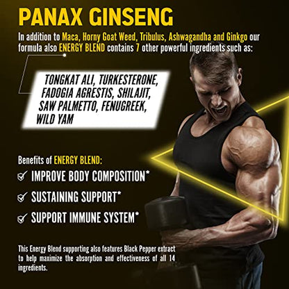 Premium Panax Ginseng 14 in 1, 13X Potency, High Strength Capsules with Horny Goat Weed ZolotusUS supplements