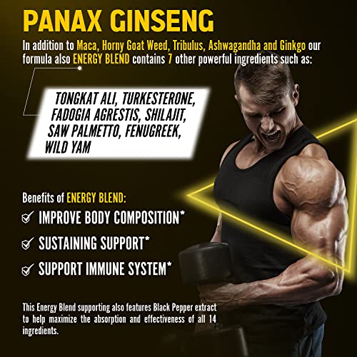 Premium Panax Ginseng 14 in 1, 13X Potency, High Strength Capsules with Horny Goat Weed ZolotusUS supplements