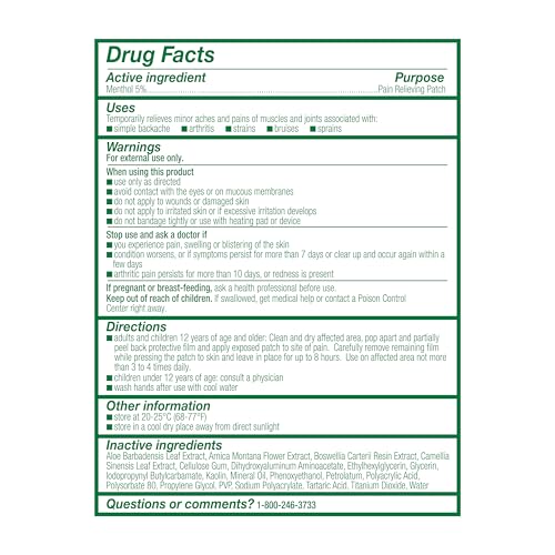 Biofreeze Menthol Pain Relieving Patches (5 Patches Per Box) Up To 8 Hours Of Pain Relief From Sore Muscles, Arthritis, Backaches, Spains, Bruises, Strains And Joint Pain (Package May Vary) BiofreezeAu supplements