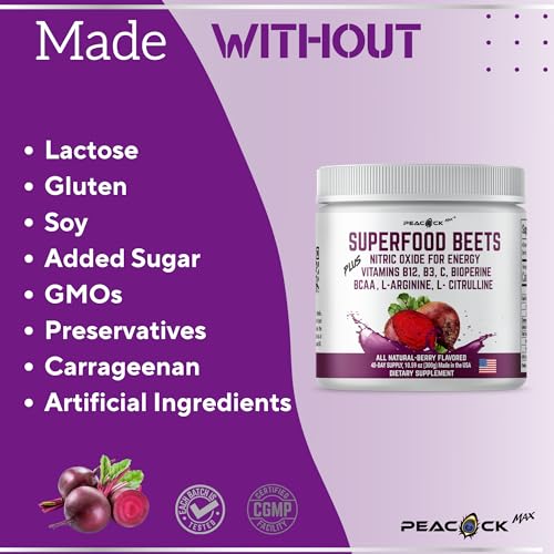 Peacock Max Superfoods Blend Immunity Support Vegan Gluten Free (Beets Nitric Oxide B12 Powder) Peacock MaxAu supplements