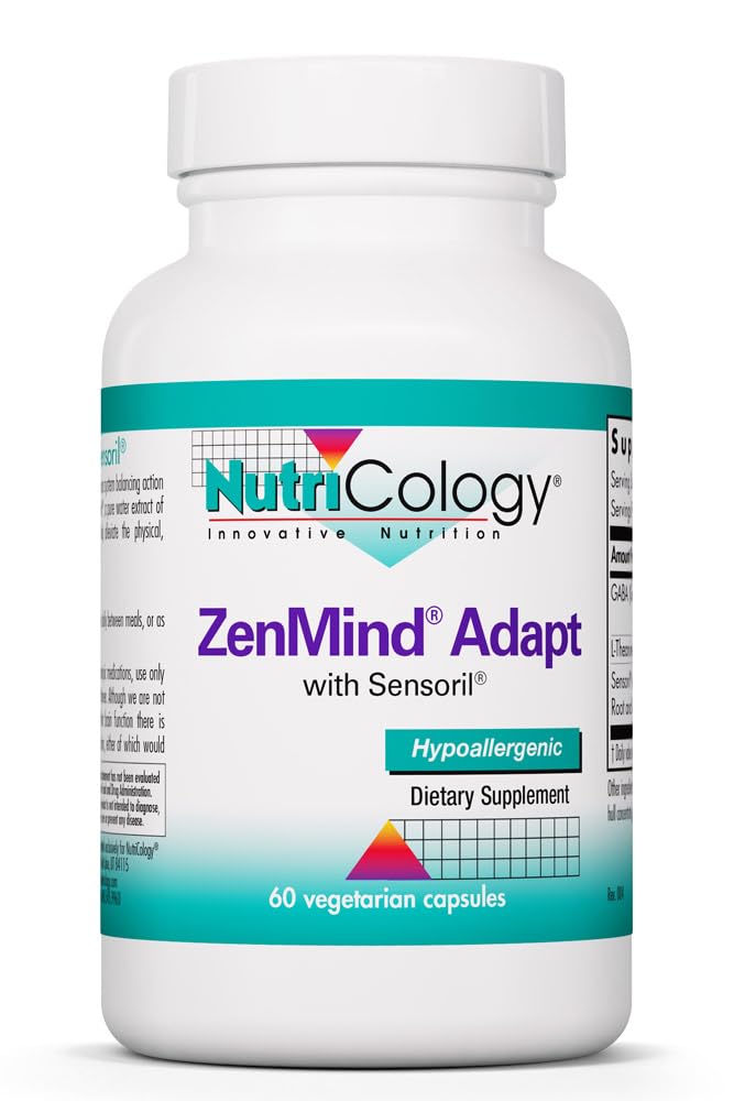 NutriCology ZenMind Adapt - 200 mg L-Theanine, 125 mg Ashwagandha & 550 mg GABA - Supports Stress Response and Calmness - Vegetarian Capsules - Hypoallergenic Formula - 30 Servings - 60 Capsules Allergy Research GroupAu supplements