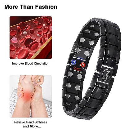 JEROOT Magnetic Bracelets for Men, Pure Titanium Double Row Strong Magnets JEROOTUS supplements