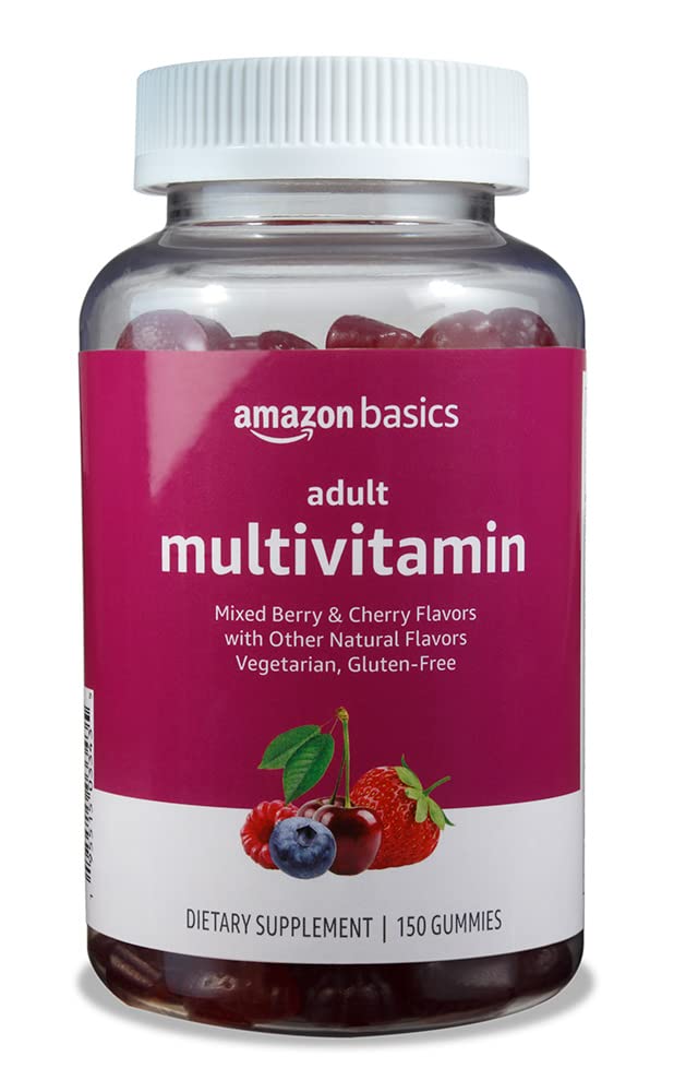 Amazon Basics Adult Multivitamin Gummies, Mixed Berry & Cherry, 150 Gummies, 75-Day Supply, Pack of 1 (Previously Solimo) Amazon BasicsAu supplements