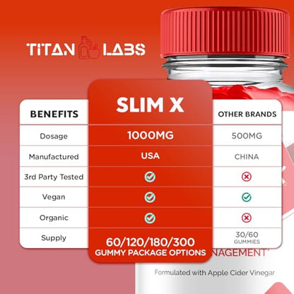 (2 Pack) SlimX Keto ACV Gummies, SlimX Keto ACV Advanced Weight Loss 1000MG Apple Titan LabsUS supplements