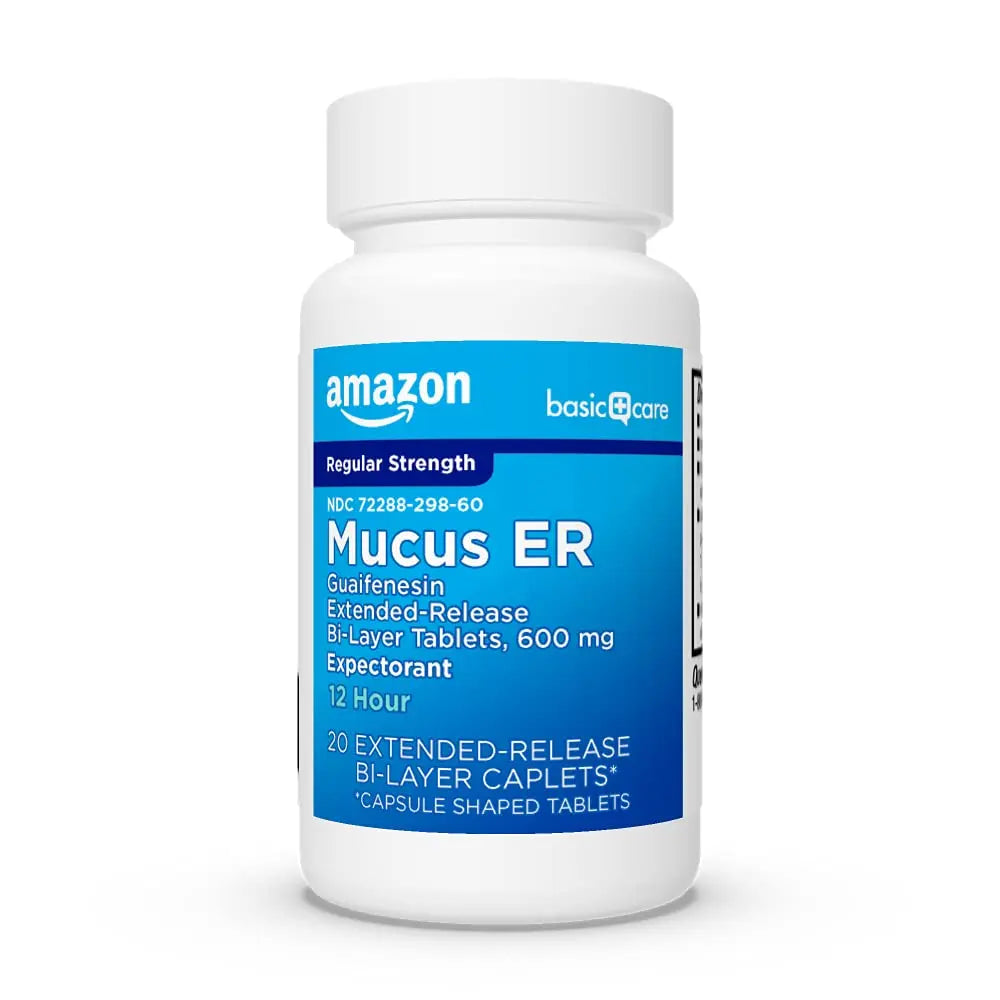 Amazon Basic Care Guaifenesin Extended-Release Tablets, 600 mg, 12 Hour Expectorant for Chest Congestion and Mucus Relief, 20 Count Amazon Basic Carenz supplements