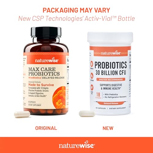NatureWise Max Probiotics for Women & Men - 30 Billion CFU 18 Strains With Prebiotics - For Gut & Digestive Health - Delayed-Release Capsules, Gluten Free - 60 Capsules[2-Month Supply] NatureWiseAu supplements