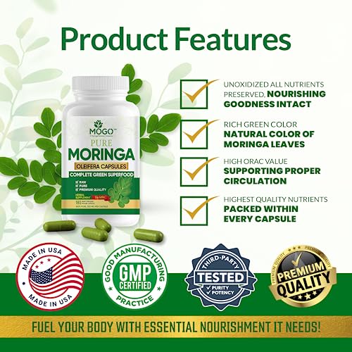MOGO Moringa Oleifera Capsules | 100% Pure Single Origin Moringa Leaf Powder Supplement MOGOUS supplements