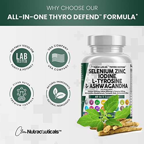 Selenium 300mcg Zinc 50mg Iodine 500mcg L Tyrosine 500mg Ashwagan Clean NutraceuticalsUS supplements