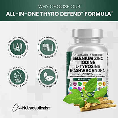 Selenium 300mcg Zinc 50mg Iodine 500mcg L Tyrosine 500mg Ashwagan Clean NutraceuticalsUS supplements