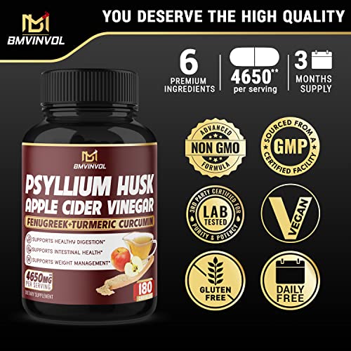 BMVINVOL Psyllium Husk Fiber Supplement 4650mg - Apple Cider Vinegar, Fenugreek BMVINVOLAu supplements