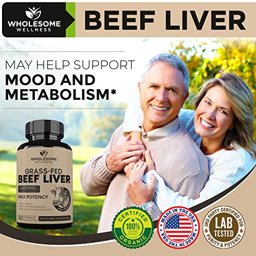 Grass Fed Desiccated Beef Liver Capsules (180 Pills, 750mg Each) - Natural Iron, Vitamin A Wholesome WellnessAu supplements