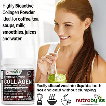 Pure Hydrolysed Collagen Powder 10000mg Bovine Type 1 & 3 Unflavoured|High Strength Protein Peptides for Women & Men NUTRABYTESUS supplements
