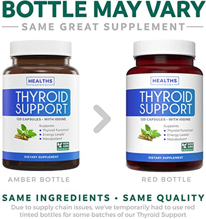 Thyroid Support with Iodine - 120 Capsules (Non-GMO) Healths HarmonyUS supplements