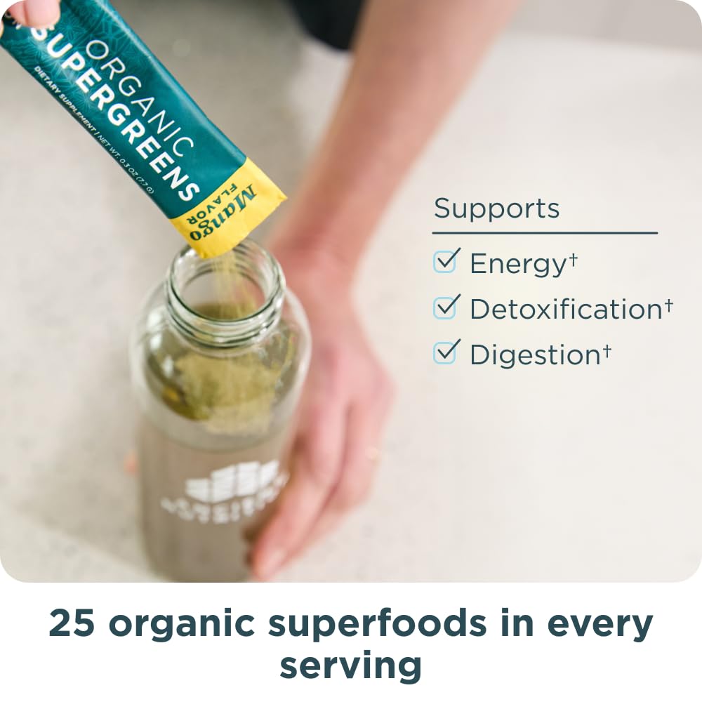 Ancient Nutrition SuperGreens Powder with Probiotics, Organic Mango Flavor Greens, Made from Real Fruits, Vegetables and Herbs, Digestive and Energy Support, 16 Stick Packs, 4.3oz Ancient NutritionAu supplements