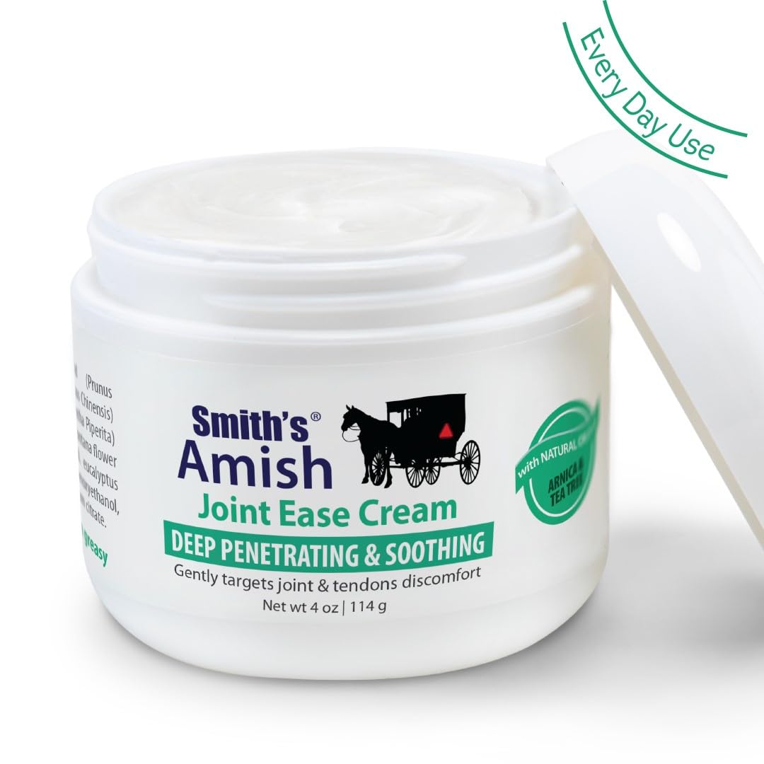 Smith’s Amish Joint Ease Cream 4 oz jar. Soothing and Cooling, with Botanicals of Arnica, Peppermint, Tea Tree, Rosemary and Eucalyptus Smith AmishAu supplements