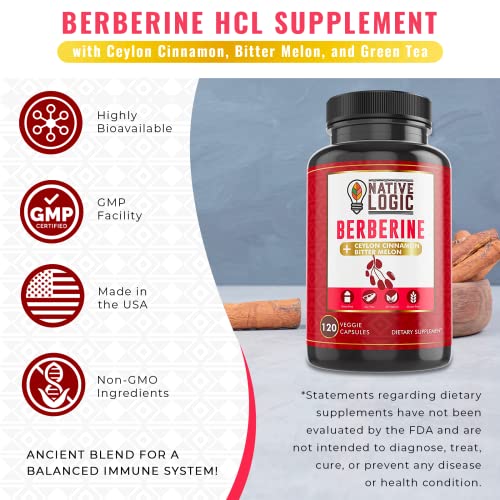 Native Logic Berberine HCL 1200mg with Ceylon Cinnamon, Bitter Melon, and Green Tea Native LogicUS supplements