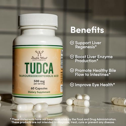 TUDCA Bile Salts Liver Support Supplement, 500mg Servings, Liver and Gallbladder Double Wood SupplementsUS supplements