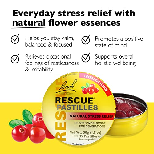 Bach RESCUE PASTILLES, Cranberry Flavor, Natural Stress Relief Lozenges RESCUEAu supplements