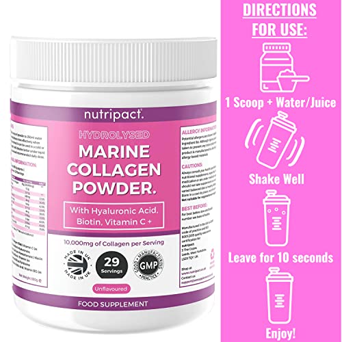 Hydrolysed Marine Collagen Peptides Powder with Hyaluronic Acid, Biotin, Vitamin C & B Vitamins – 10,000mg Collagen nutripactAu supplements
