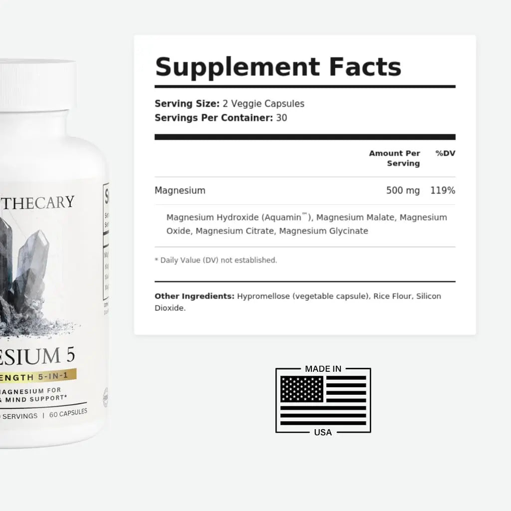 Magnesium Complex Supplement - 5 Forms Citrate Glycinate Malate Oxide Aquamin - Multi Magnesium Blend - High Absorption Chelated - Essential Mineral - Non-GMO Gluten-Free - 60 Capsules Dear Apothecarynz supplements