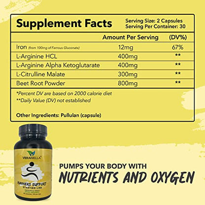 VeraWella - Runners Support Starting Line, Nitric Oxide Booster with L-Arginine, L Citrulline VeraWellaUS supplements