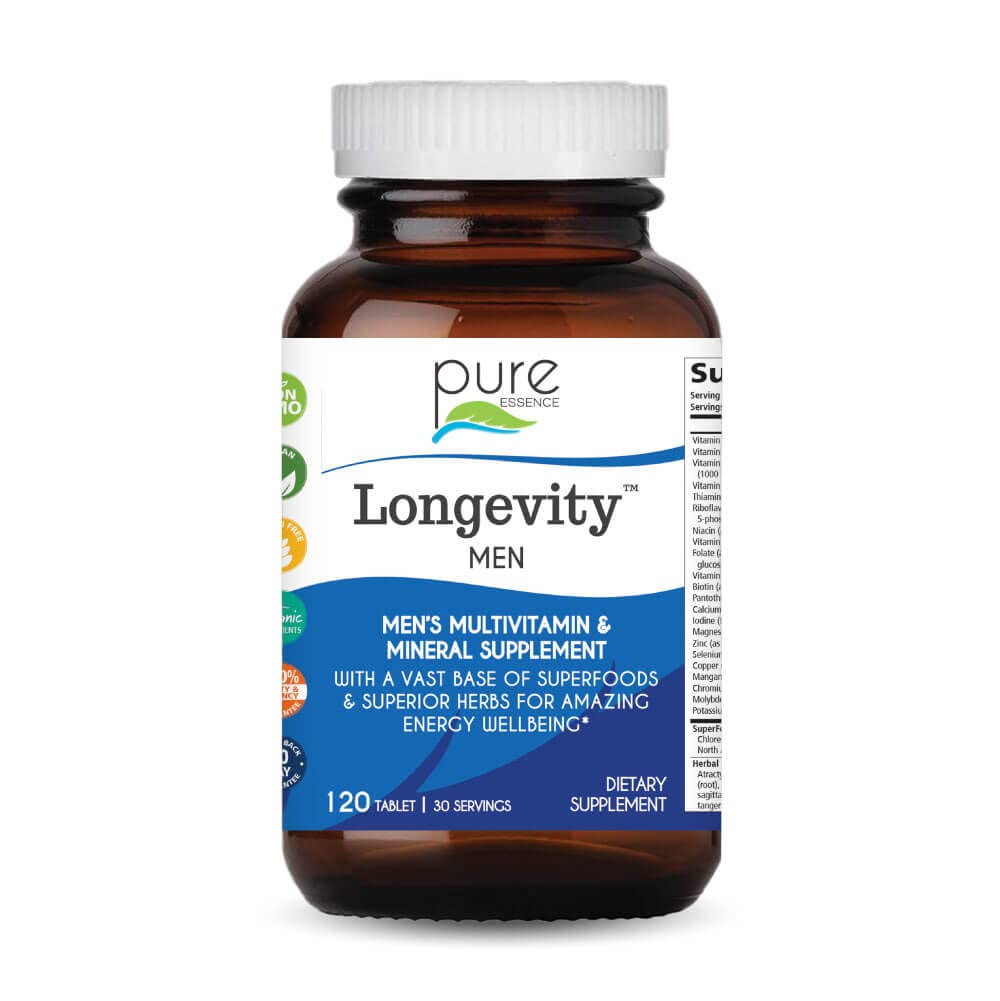 PURE ESSENCE LABS Longevity Multivitamin for Men Over 40 - Super Energetic with Superfoods, Minerals, Enzymes, Vitamin D3, B12, Biotin - 120 Tablets PURE ESSENCE LABSAu supplements