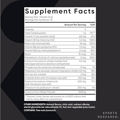 Sports Research Hydrate Electrolytes Powder Packets - Sugar-Free & Naturally Flavored Sports ResearchUS supplements