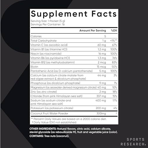 Sports Research Hydrate Electrolytes Powder Packets - Sugar-Free & Naturally Flavored Sports ResearchUS supplements