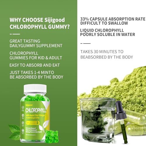 Organic Chlorophyll Gummies with Ashwagandha, Black Seed Oil, Apple Cider Vinegar SijigoodUS supplements