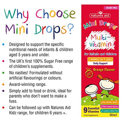 Natures Aid Mini Drops Multi-vitamin for Infants and Children, Sugar Free, 50 ml Natures AidUS supplements