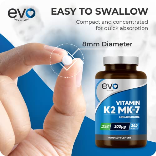 EVO NUTRITION Vitamin K2 MK-7 200mcg | 365 Vegetarian and Vegan Tablets EVO NUTRITIONUS supplements