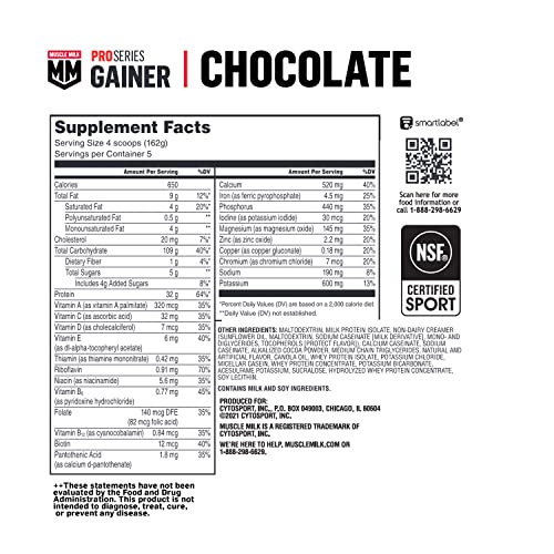 Muscle Milk Gainer Protein Powder, Chocolate, 32g Protein, 5 Pound Muscle MilkUS supplements