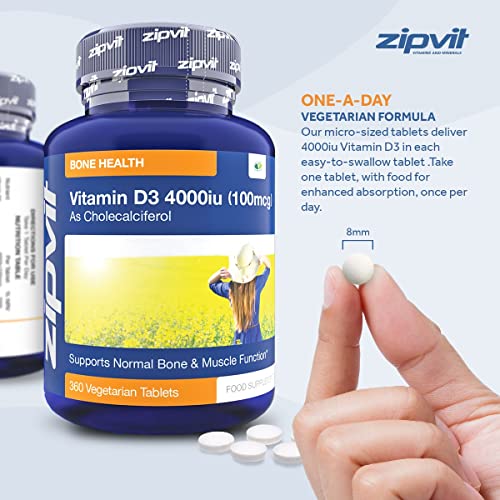 Vitamin D 4000iu 360 Micro Tablets. Vegetarian Society Approved. 12 Months Supply ZipvitUS supplements