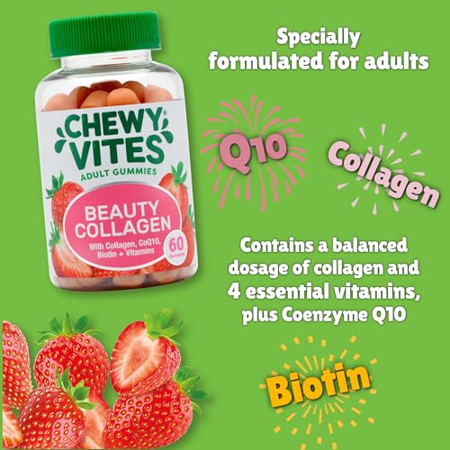 Chewy Vites Beauty Collagen 60 Gummy Vitamins |Hydrolised Collagen, CoQ10, Biotin + Vitamins | 1 Month Supply | Real Fruit Juice | Berry Flavour | 2-a-Day | CHEWY VITESAu supplements
