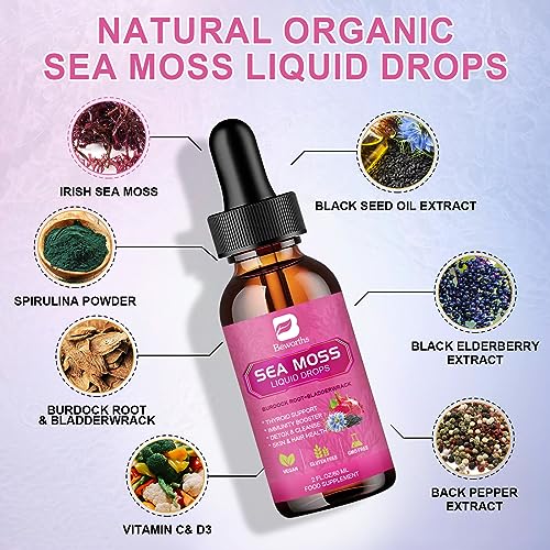 3000mg Sea Moss Liquid Drops - Black Seed Oil & Irish Sea Moss Gel B BEWORTHSUS supplements