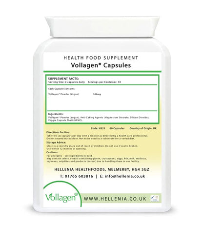 Hellenia Vollagen 500mg - 60 Capsules - Vegan Collagen HelleniaUS supplements